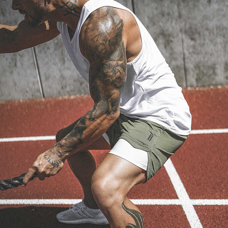 

Crossfit Shorts Men's 2 in 1 Running Shorts Men Sports Quick Dry Training Exercise Joggers Gym Shorts with Built-in pocket Line X0601, Brown camouflage