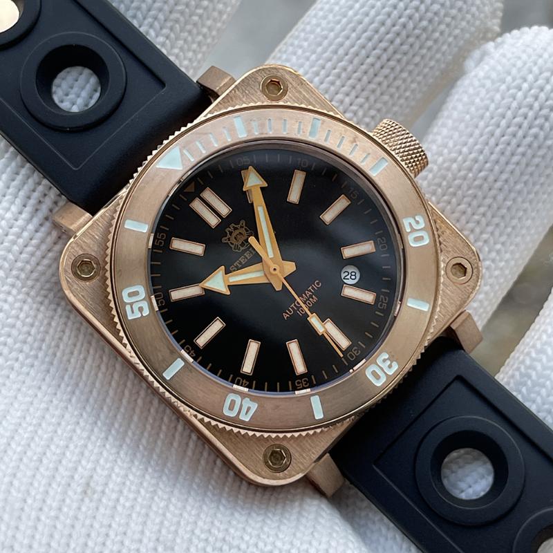 

Wristwatches STEELDIVE SD1941S Square Solid Bronze Watch Men NH35 Automatic Diving Mechanical Super Luminous 1000M Diver Watches, 41s-hr