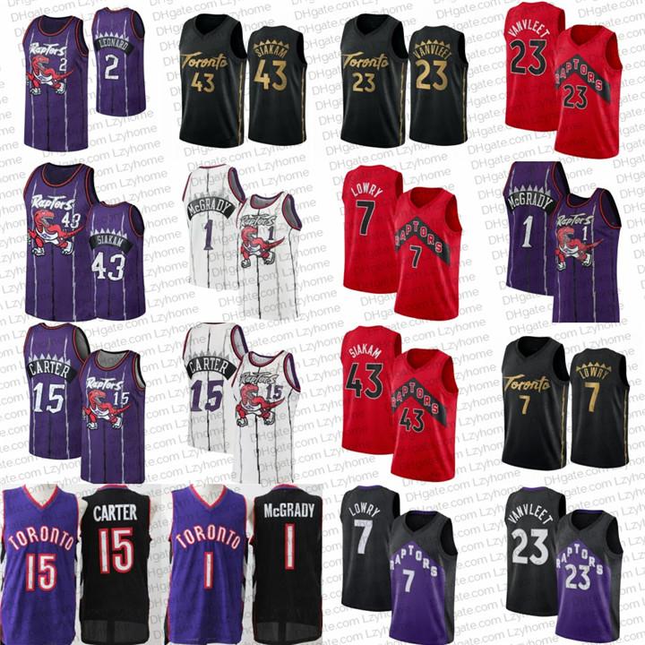 

Vintage Men Kids Vince 15 Carter Basketball Jerseys Tracy 1 McGrady Kyle 7 Lowry Kawhi Toronto Raptor nba Mens Leonard Pascal 43, Black;red