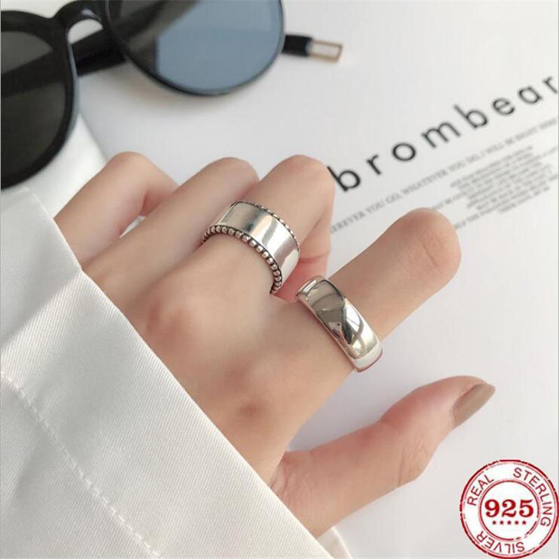 

Cluster Rings YIKUF88 925 Sterling Silver Women Ring Bold Thickened Glossy Aperture Open Fine Jewelry For, Golden;silver