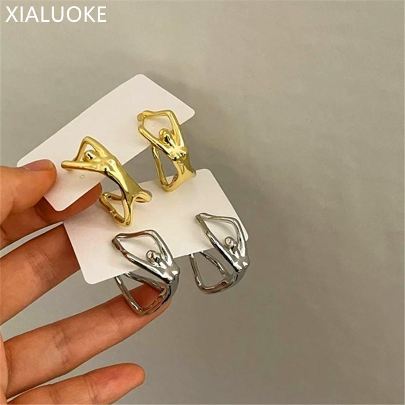 

Stud XIALUOKE Punk Irregular Metal C Body Hoop Earrings For Women Hyperbole Personality Bodybuilders Party Jewelry Gift, Golden;silver