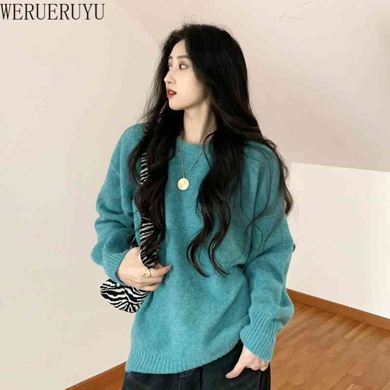 

WERUERUYU O-Neck Long Sleeve Knit Pullover Sweater Women Retro Loose Style Autumn 210608, Photo color