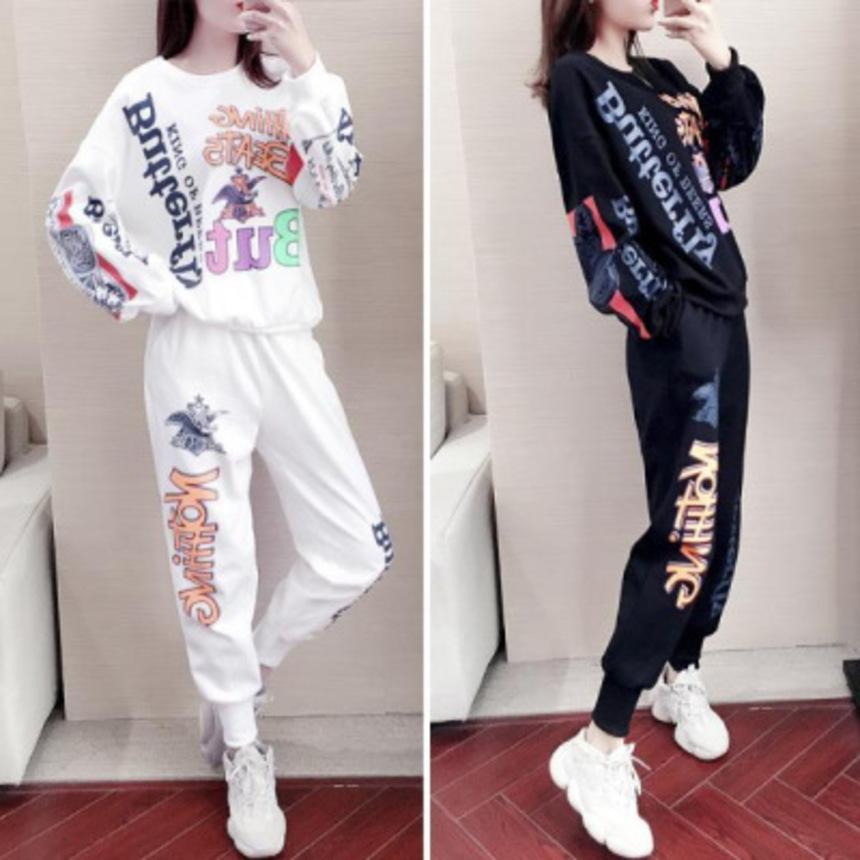 

spring and autumn new sports suit women's loose fashion korean version net red ghost step foreign style sweater leisure, Gray