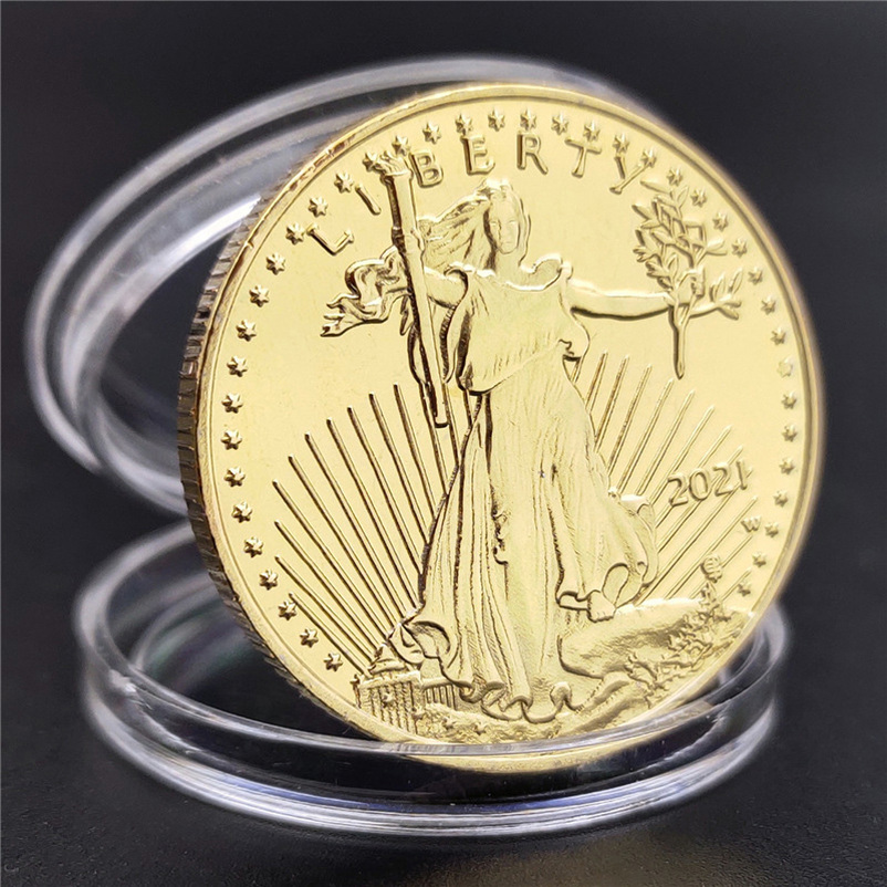 

Non Magnetic Freedom Eagle Badge Gold Plated Commemorative Coin American Statue Liberty Acceptable Coins Small Large Size