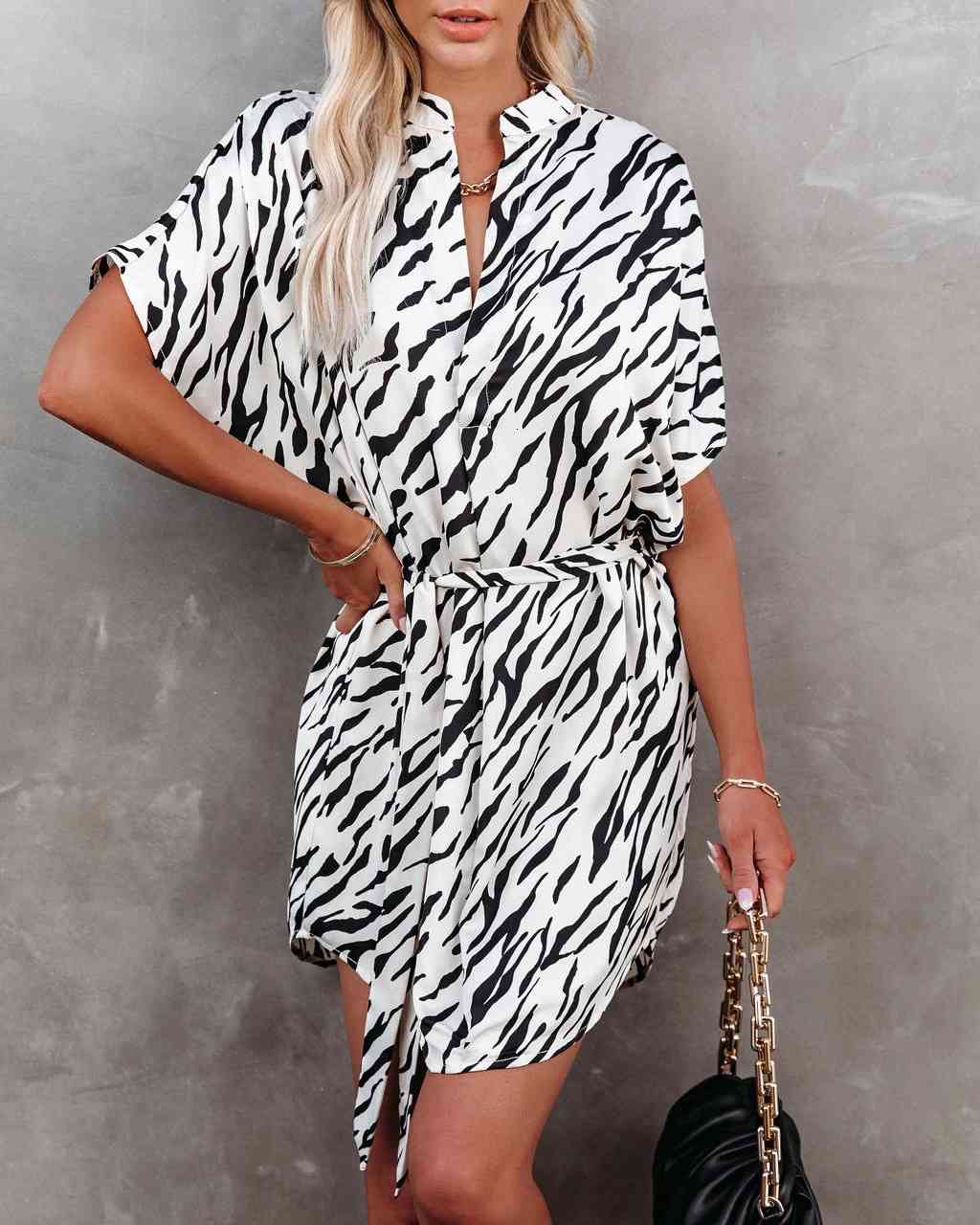 

Womens Sexy Dress Girls Striped Zebra Skirt Ladies V Neck Low Cut Mature Summer Casual Dresses Decoration Spring and Autumn Factory Price, Black;gray