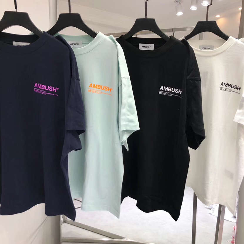 

19ss T Shirt men women 1:1 top quality reflective tshirt High Street Hip-Hop Cotton Tees Ambush T-shirt, White;black