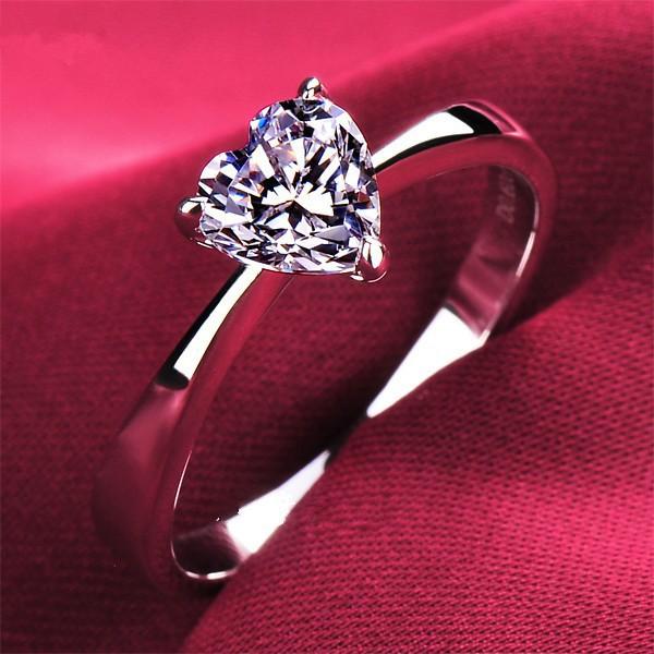 

Cluster Rings Christmas Gift Love Forever 2Ct Heart Lovely Diamond Ring Genuine 925 Sterling Silver For Women