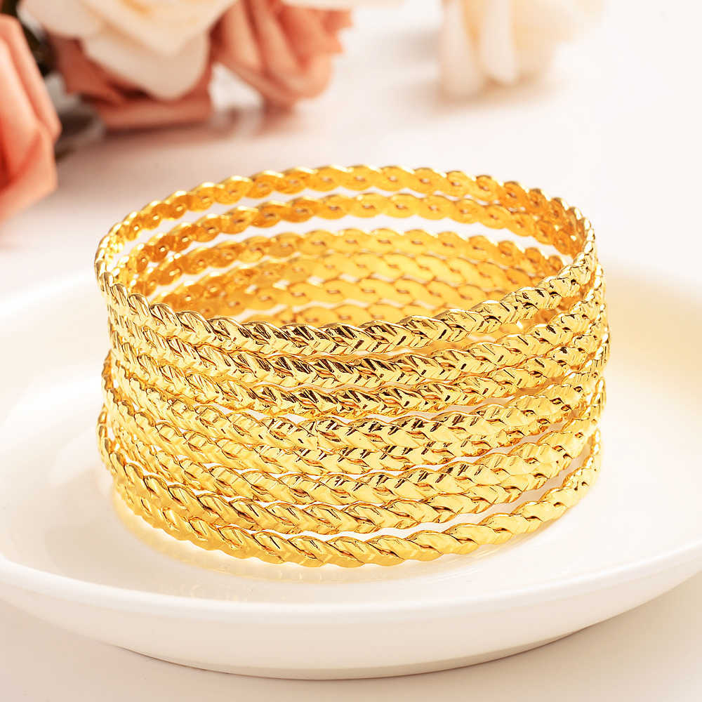 

8pcs Luxury 24k Gold Color Ethiopian Jewelry Bangles for Women Dubai Ramadan Bangles&bracelet African/arab Weeding Jewelry Gift Q0720