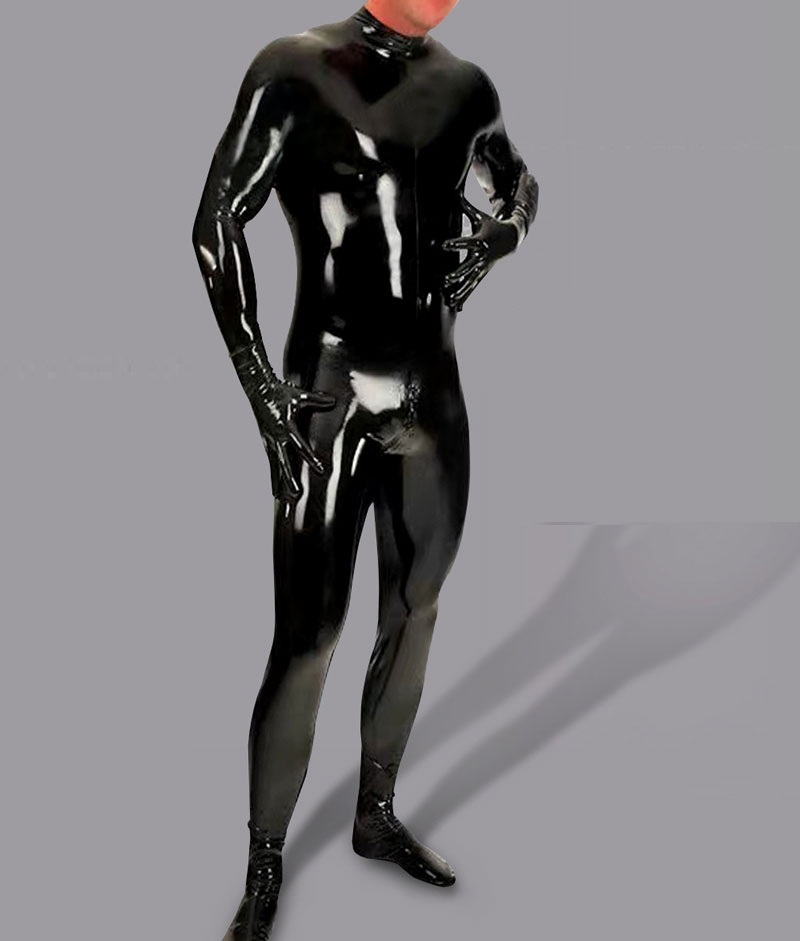 

Catsuit Costumes Sexy Shiny Bodysuit Men Full Body Cover PU Latex Waterproof U Convex Pouch Jumpsuit Sexy Lingerie Tight Gay Wear With Glove, Black