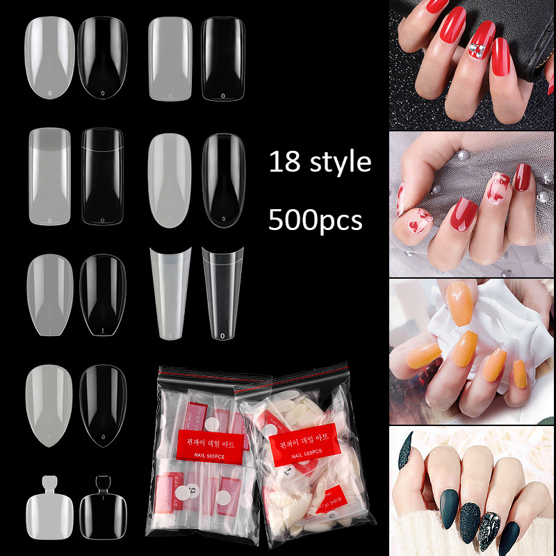 500Pcs press on Nail TIP Clear White Full Cover French false toe Tips U-shape Acrylic UV Gel Manicure NAF014