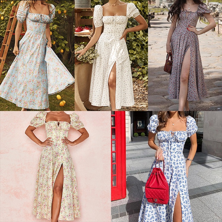 

Women midi dresses casual streetwear designer long evening Dress Floral holiday for woman summer Middle East Formal Gowns Prom Spaghetti Straps High Split Vestidos, Purple