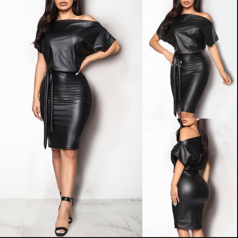 

pu leather elegant formal women dress party office midi skinny zipper black off shoulder bandage club, Black;gray