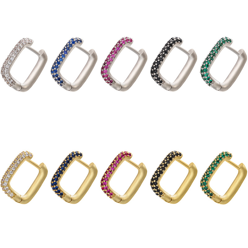 

Rectangle colors diamond Charm earrings fashion personality 18K real gold plating earring temperament copper material micro-inlaid color zircon ear jewelry gift-1