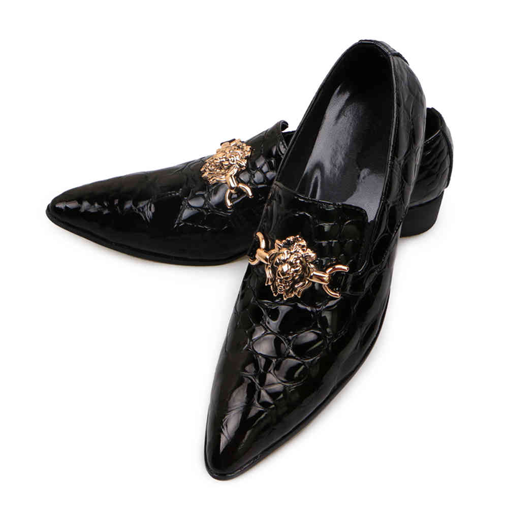 

dress shoes summer pattern men's pointed calf shoes office print luxury wedding ner9, Black