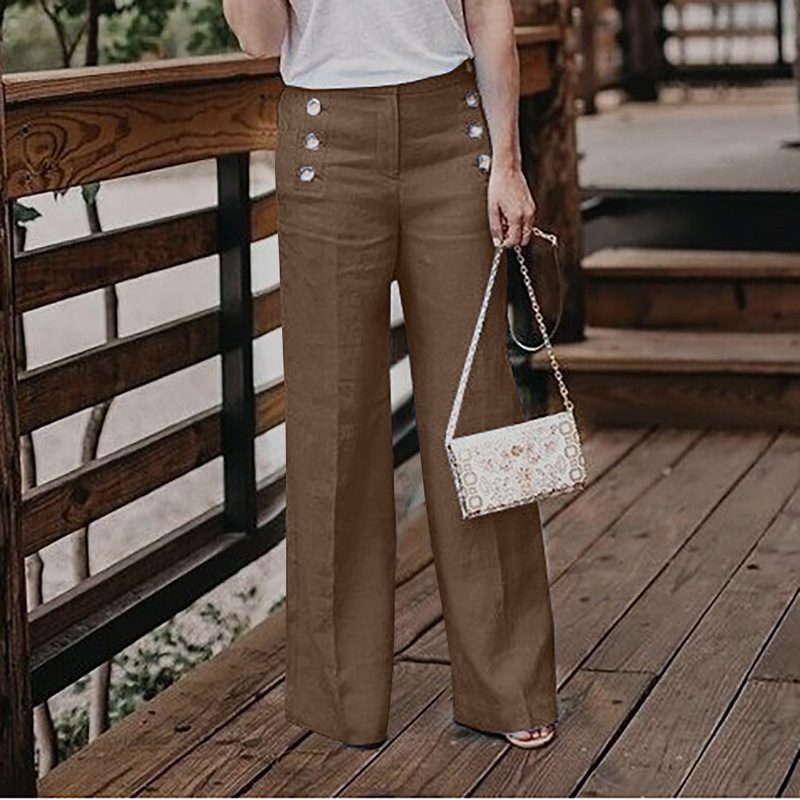 

Women's Basic Straight Culottes Wide Leg Sailor PantsSide Button Pants Causal Daily Inelastic Lightweight Mid Waist, Black;white