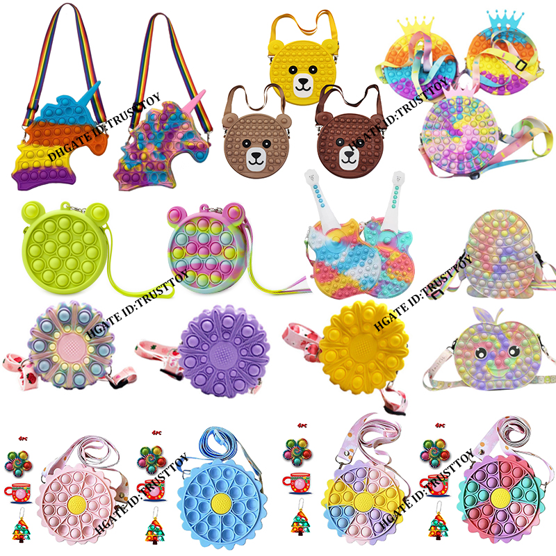 

Fidget Toy Sensory Bubble Coin Purse Shoulder Bag Cellphone Straps Messenger Finger Push Bubbles Change Decompression Toys for Girls Kids Party Favour