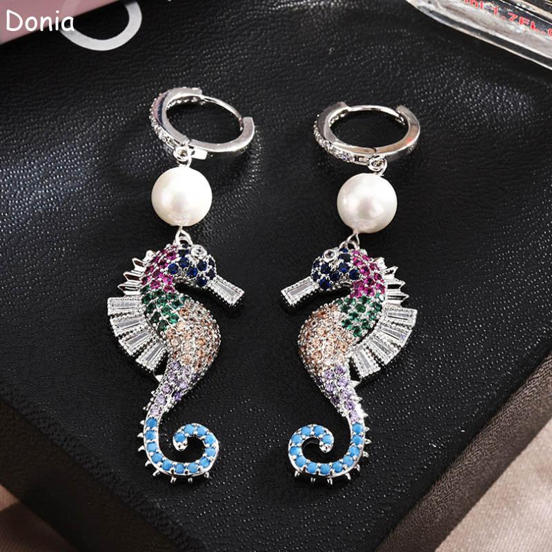 

Dangle & Chandelier Donia Jewelry European And American Retro Enamel Earrings Fashion Beach Seahorse Personality Wild, Silver