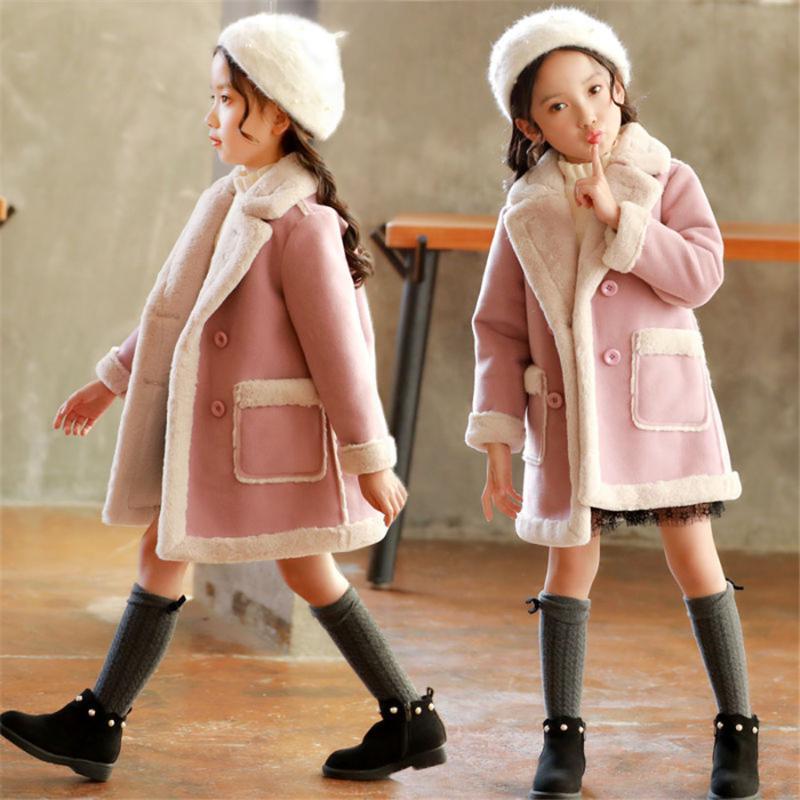 

Coat Kids Thicken Velvet Winter Jackets For Girls Fashion Woollen Outerwear Children's Warm Clothes Toddler Jacket, As picture