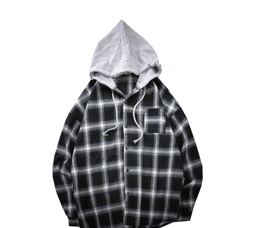 

Men's Casual Shirts 2021 Fashion Spring and Summer Hooded Plaid Korean Leisure Youth Thin Jacket Japanese Long Sleeve Cr793 B3EB, White