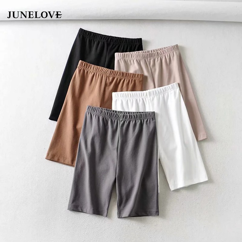 

Sexy Women Cotton High Waist Elastic Pure Color Slim Knee-Length Bikeshorts Leggings Female Casual Yoga Pants Bottoms 210517, 2-tank-black