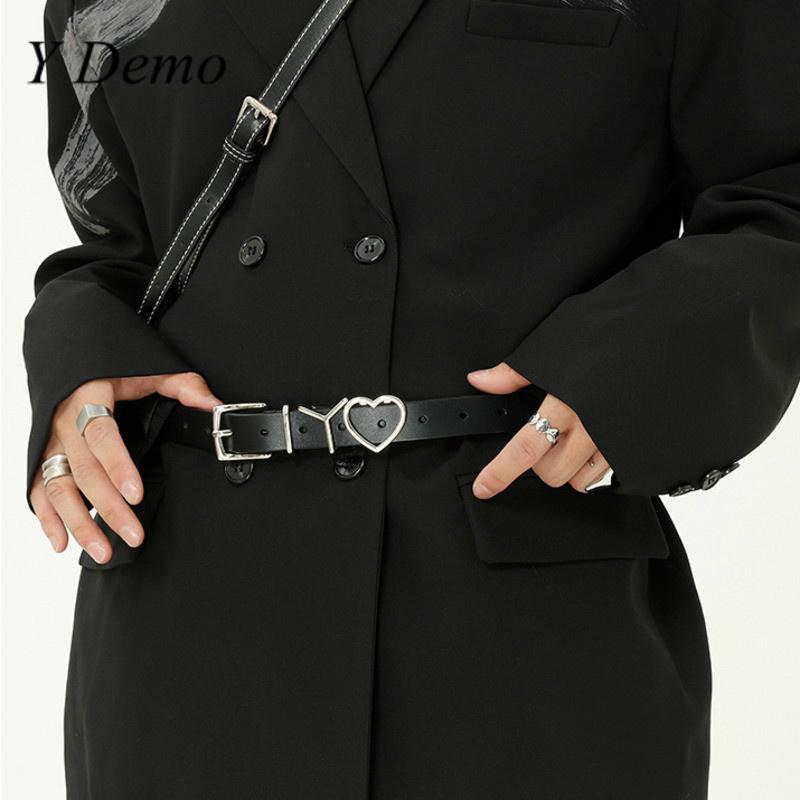 

Belts Y Demo Gothic Letters Metal Buckle Belt Women Adjustable Pu Leather Dress Female Rock Punk 2021, Black;brown