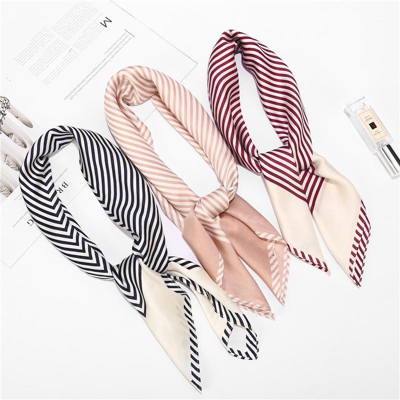 

Scarves 2021 70cm Women Silk Scarf Square Foulard Lady's Neck Hair Design Printed Head Kerchief Fashion Girl Scarfs, Blue;gray