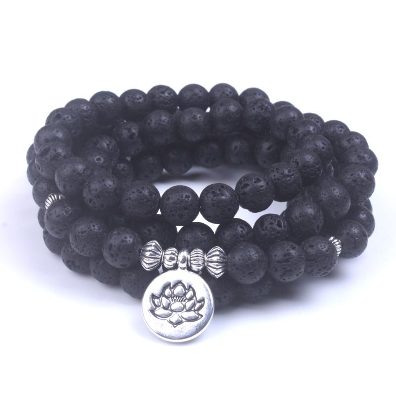 

Beaded, Strands Natural Lava Rock Stone Healing 108 Buddhist Prayer Beads Mala Men Women Bracelet Essential Yoga Jewelry Drop