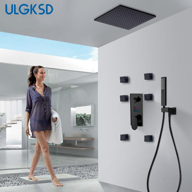 

Shower Faucet Set Rain Head LED Digital Display 3-way Handshower Mixer Tap Bathroom Sets
