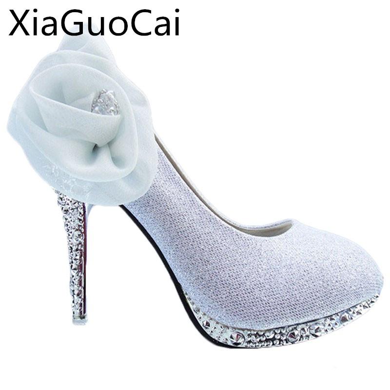 

Big Flower Fashion Women Bridal Shoes High Heels Rhinestone Party Wedding For X483 50 Dress, Black
