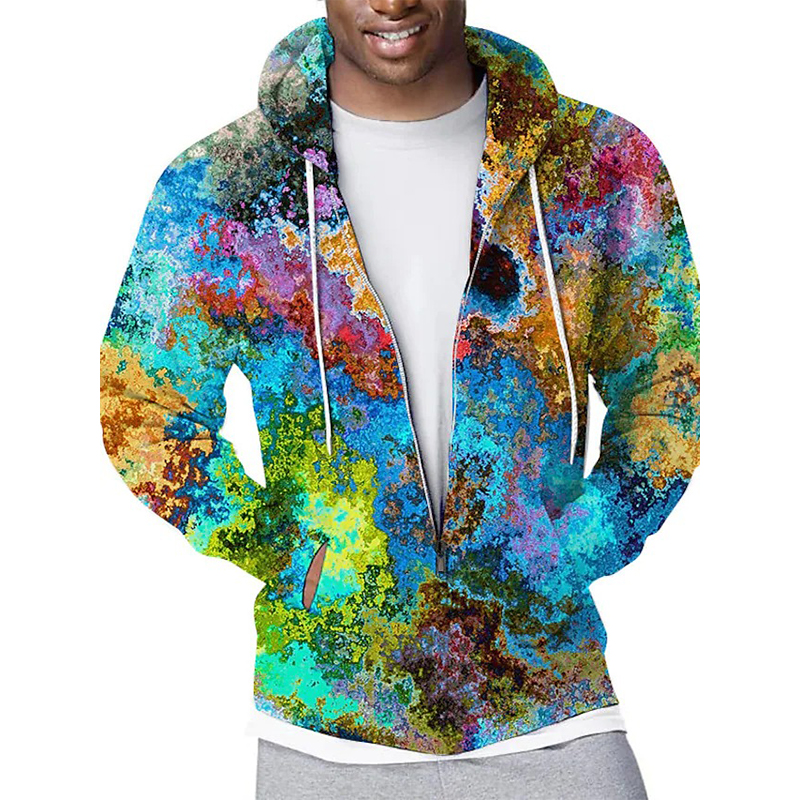 

Color cloud pattern men s Zip-up Hoodie visual impact party top punk goth round neck high quality sweater hoodie, Black