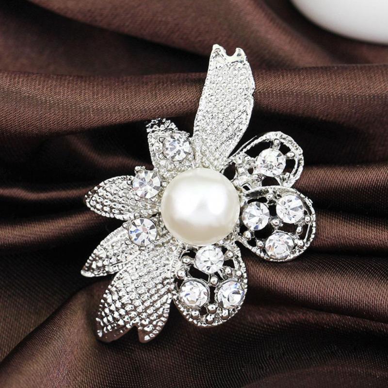 

Pins, Brooches 1 Piece!!! Silver Plated Brooch For Wedding Party Fashion Women Crystal Flower Vintage Dress, Gray