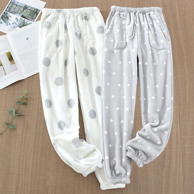 

Women's Pants & Capris Autumn And Winter Flannel Couple Home Clothes Warm Homewear Female Thick Pajama Plus Size Mens Sleep Bottom Lounge Tr, Black;white