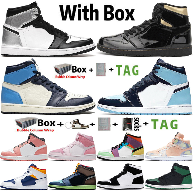 

2021 With Box Jumpman 1 1s Silver Toe University Blue Mens Basketball Shoes Dark Mocha Obsidian Twist UNC Chicago Men Sports Women Sneakers Trainers Size 36-46, 43