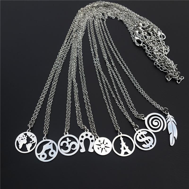

Pendant Necklaces Necklace Tower Compass OM Feather Dollar Stainless Steel Jewelry 12 Pieces Mix Wholesale Chain