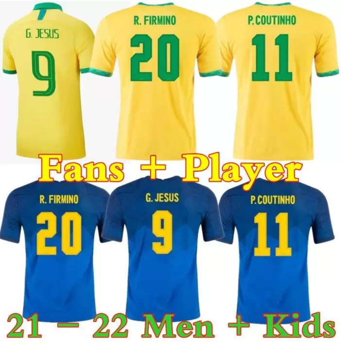 

2021 Camiseta de futbol PAQUETA NERES COUTINHO bRAZILS football shirt FIRMINO JESUS soccer jersey MARCELO PELE brasil 20 21 maillot de foot, Away kids