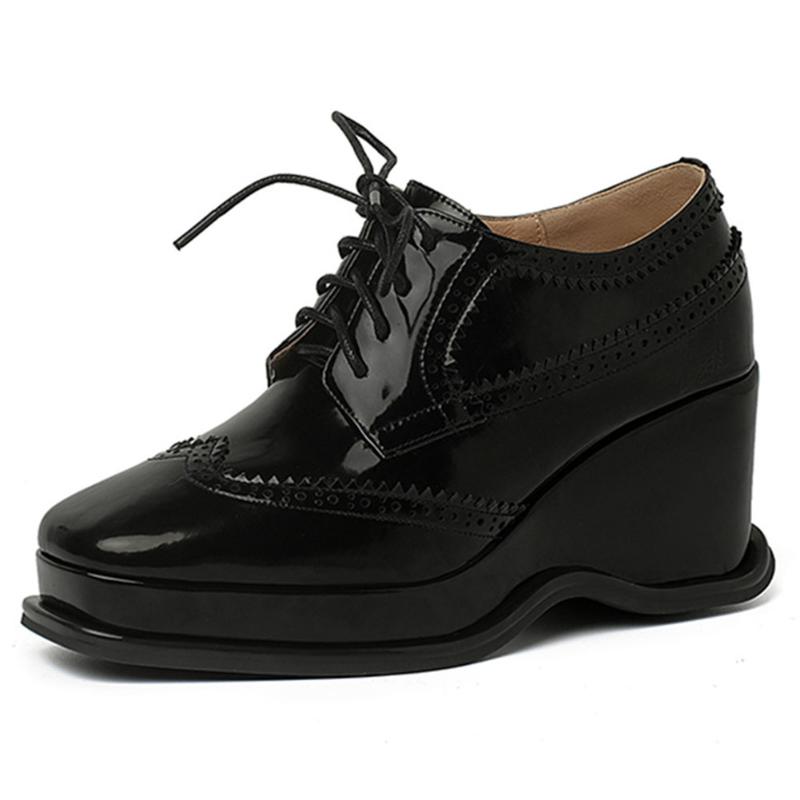 

Dress Shoes GIGIFOX Brand Trendy Gothic Woman Genuine Leather Black Comfy Walking Office Lady Vintage Modern Wedges Brogue Pumps, Beige