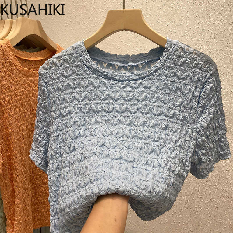 

Korean Wave Lace Tshirt Short Sleeve O-neck Elegant Women Top Tees Summer Causal Graphic T Shirts 6G329 210603, White