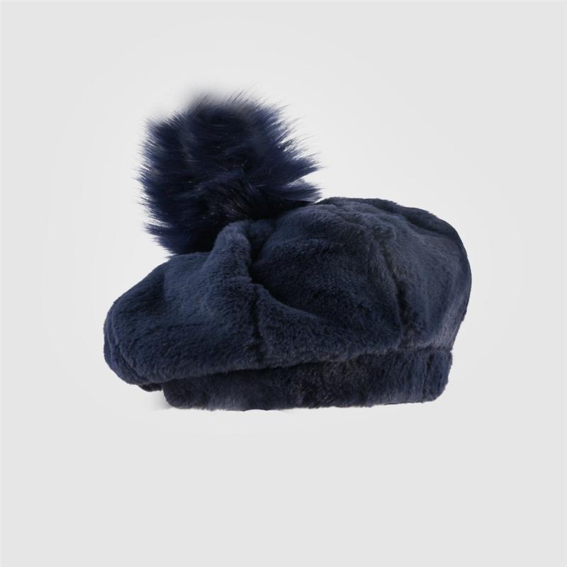 

Berets Autumn Winter Cotton Solid Color Fur Ball Beret Hats For Women And Girl Painter Hat Beanie Cap 38, Black