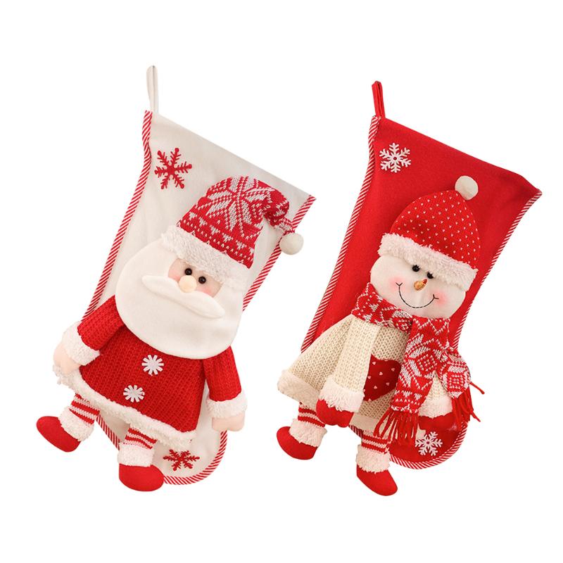 

Christmas Decorations 1 Pcs Stockings Socks 3D Snowman Santa Xmas Candy Gift Bag Fireplace Tree Decoration Year