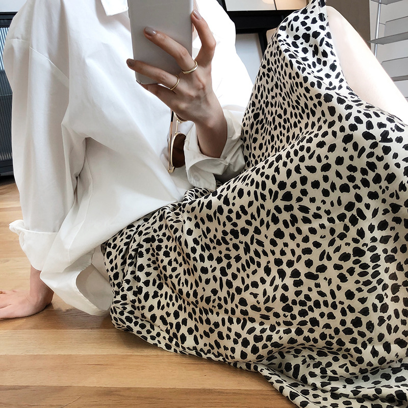 

2021 Women A-Line Leopard Print Summer Skirt Stretch High Waist Long Skirt Casual Faldas Jupe Femme Saia Women Satin Skirts