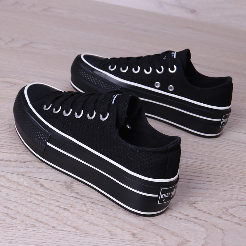 

Low-cut canvas shoes womens all bla student shoes Korean casual all-match thi-soled 4cm platform shoes pure bla work shoe, Black