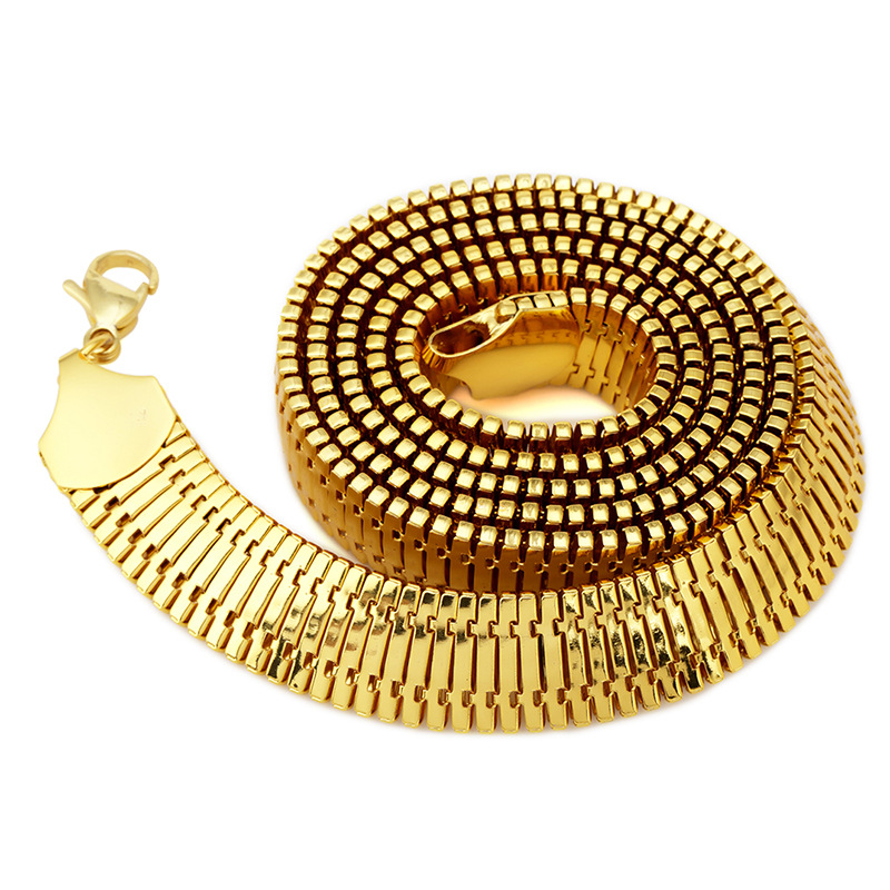 

2016 New Breadth Gold Filled Electroplated Necklace Cuban Link Curb Chains Hip Hop Bling Jewelry Men Women 75cm*1.4cm Necklaces, Silver
