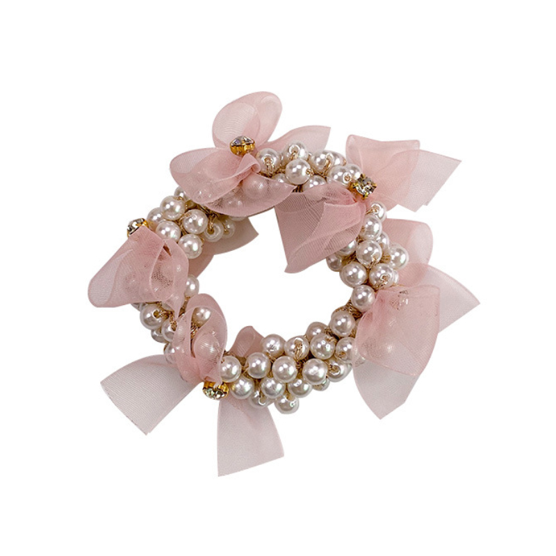 

Summer Thin Pearl Hair Accessories Bowknot Rhinestone Pearls Hairring Ponytail Holder for Girls