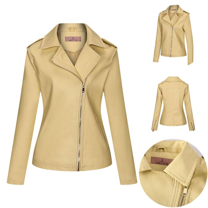 

Women's Jackets Simple Solid Color Motor Biker Cool Zipper Basic Jacket Turn-down Collar Windproof Outerwear Hip Hop Faux Leather 21813, Black;brown