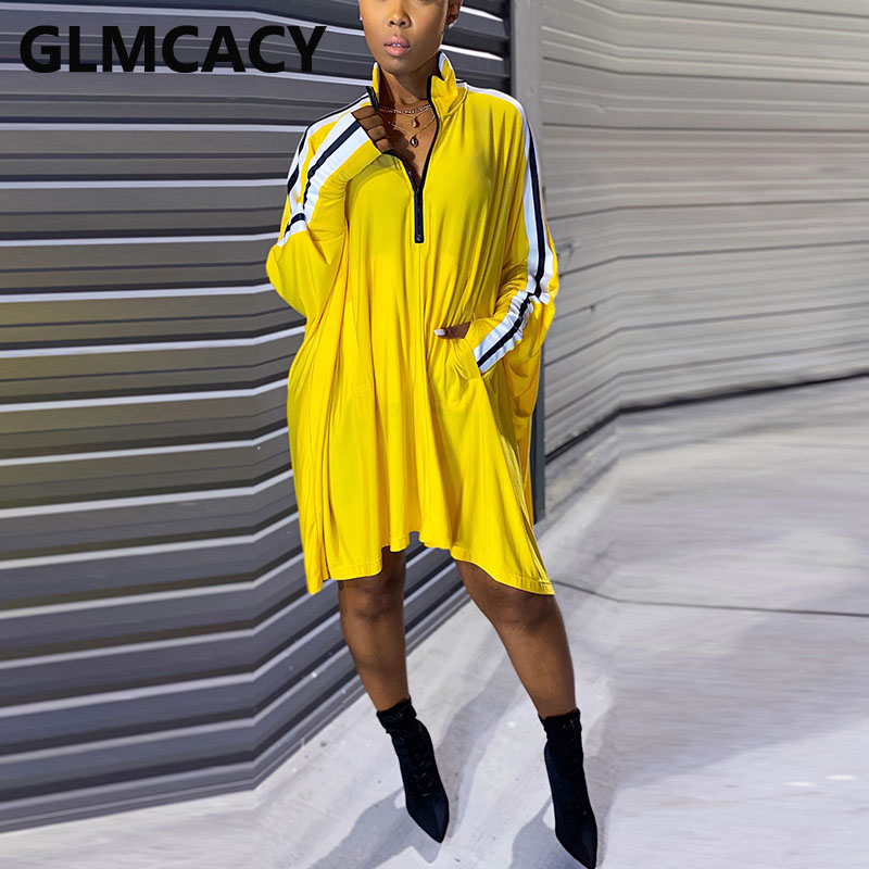 

2021women batwings sleeve loose dress hip hop streetwear dress solid casual mini dress, Black;gray