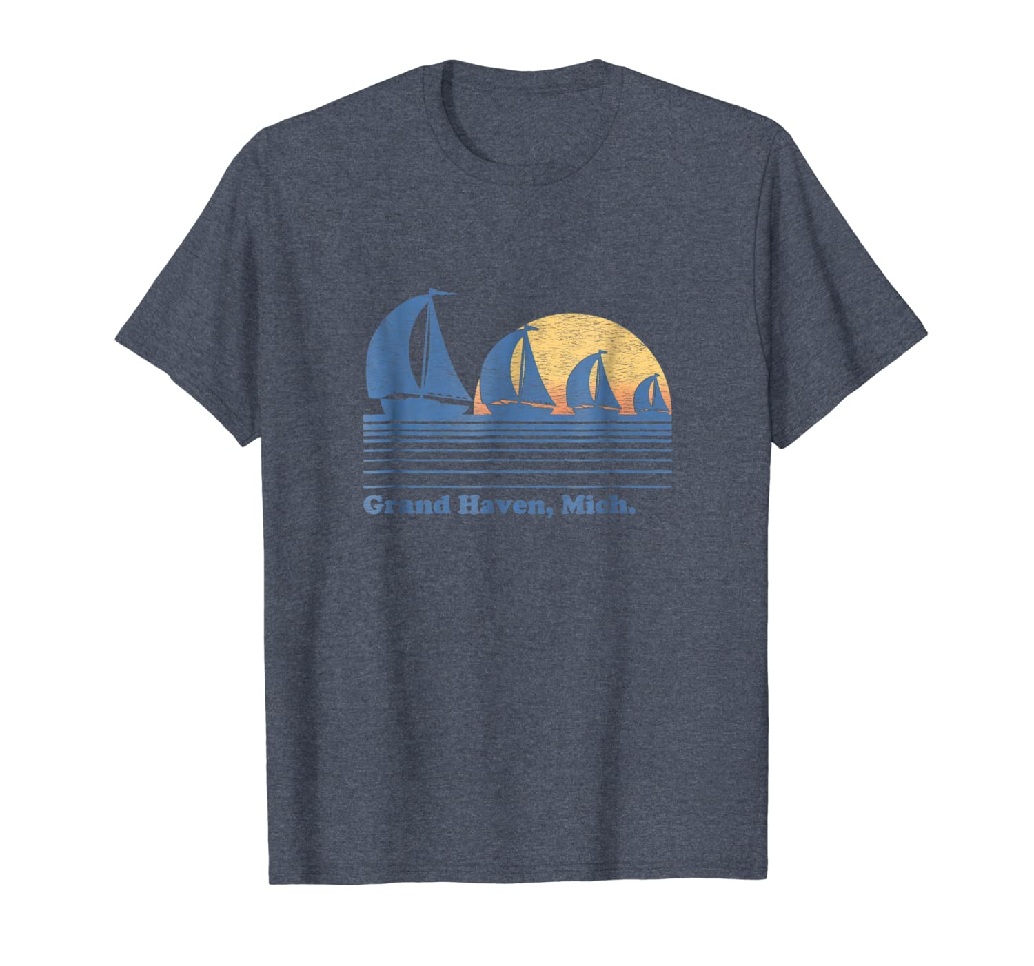 

Grand Haven MI Sailboat T-Shirt Vintage 80s Sunset Tee, White;black