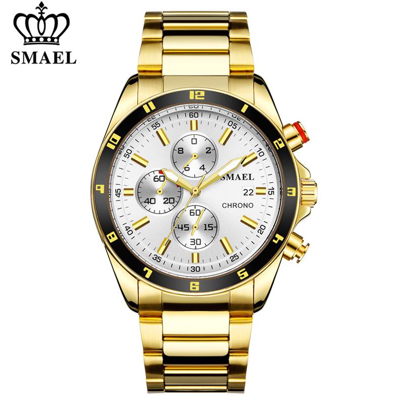 

Wristwatches SMAEL Fashion Gold Chronograph Men Watch Business Waterproof Stainless Steel Quartz Wristwatch Clock Man Watches, Slivery;brown