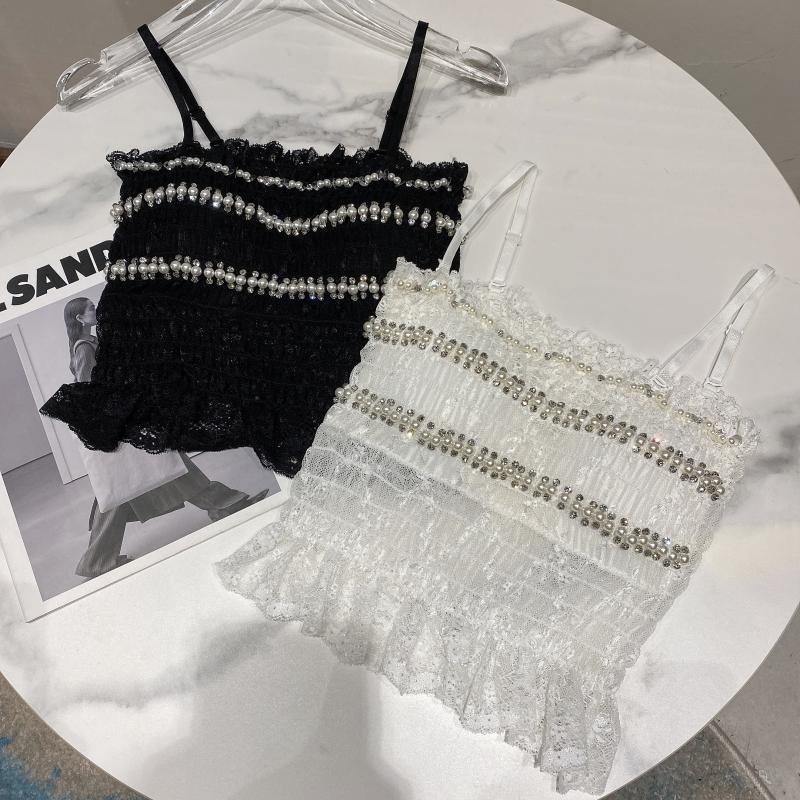 

Spring Summer Fashion Casual Slim Sleeveless Elastic Pleated Small Sling Vest Women SK090 210525, White