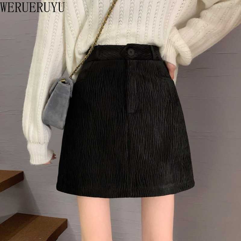 

WERUERUYU Winter mini skirt sexy a line skirt high waisted skirt office ladies zipper skirts black 210608, Photo color