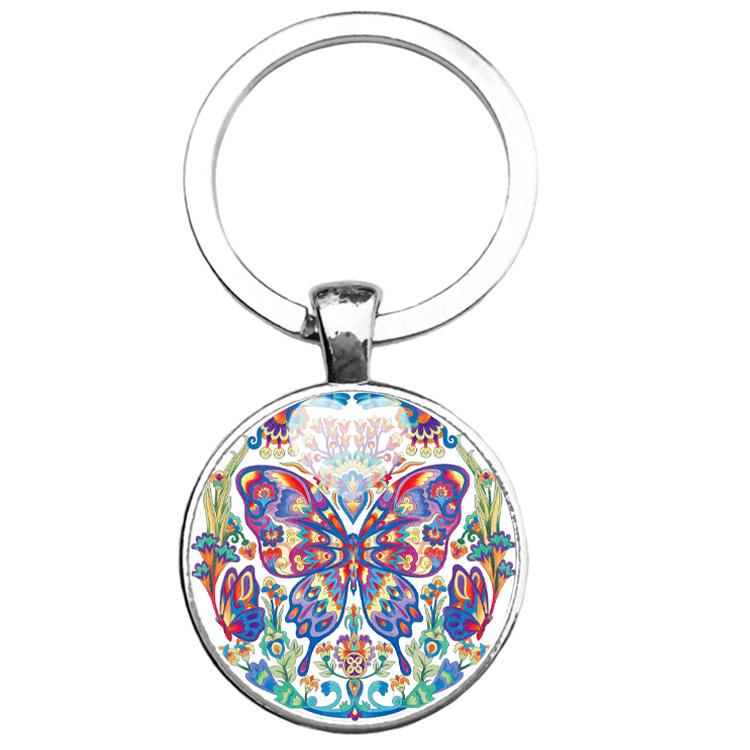 

Keychains 2021 Ethnic Style Keychain Cambered Glass Mandala Cabochon Key Chain Ring